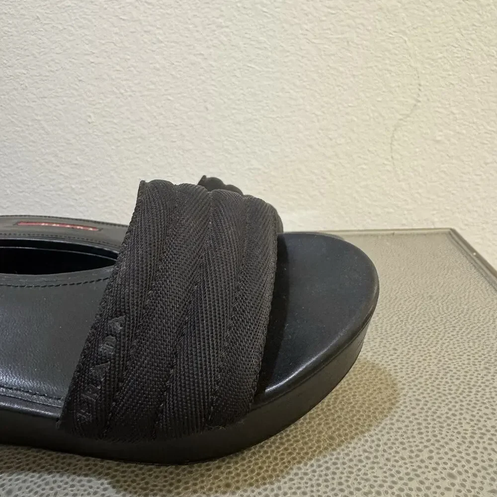 PRADA Logo Black Platform Slide Sandals Size 38.5 Y2K Vintage